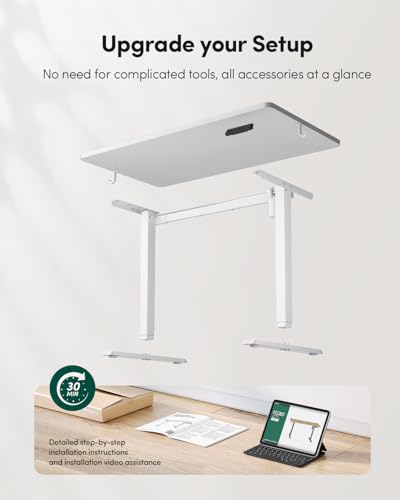 CubiCubi 55 x 24 Large One-Piece Standing Desk, Adjustable Height Electric Computer Home Office Sit Stand up Workstation, with 4 Memory Presets, Headphone Hook, White CubiCubi
