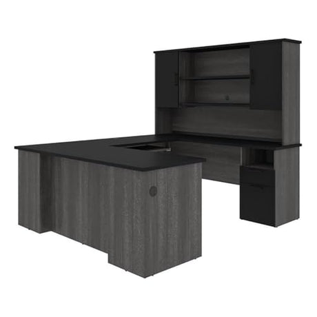 Atlin Designs Transitional Wood U Shaped Computer Desk in Black/Bark Gray Atlin Designs