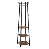 VASAGLE ALINRU Coat Rack with 3 Shelves, Stand with Hooks for Scarves, Bags and Umbrellas, Steel Frame, Industrial Style, Rustic Brown and Black ULCR80X VASAGLE