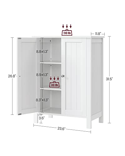 VASAGLE White Bathroom Floor Storage Cabinet with 2 Adjustable Shelves VASAGLE