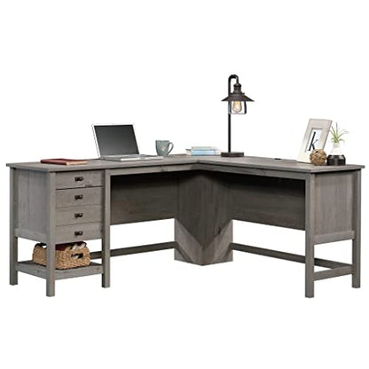 Sauder Cottage Road L-Desk, L: 65.12" x W: 58.66" x H: 29.76", Mystic Oak finish - WoodArtSupply