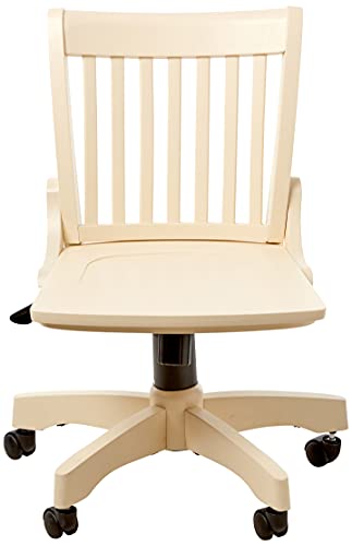 OSP Home Furnishings Deluxe Armless Wood Banker's Desk Chair with Adjustable Height, Locking Tilt, and Heavy Duty Base, Antique White - WoodArtSupply