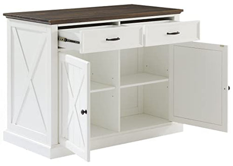 Crosley Furniture Clifton Kitchen Island with Storage Drawers and Shelves, Microwave Stand, Coffee Bar, Distressed White/Black Crosley Furniture