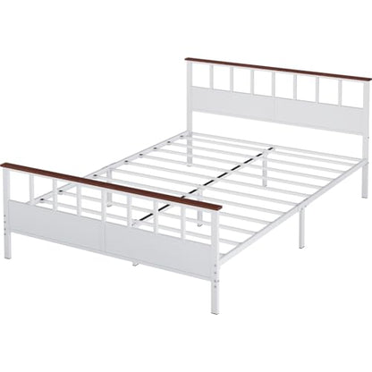 Farmhouse Queen Bed Frame with Headboard and Footboard by VOPEAK - Sturdy Wood Platform Design with Under Bed Storage, Noise-Free Support, No Box Spring Required, White - WoodArtSupply