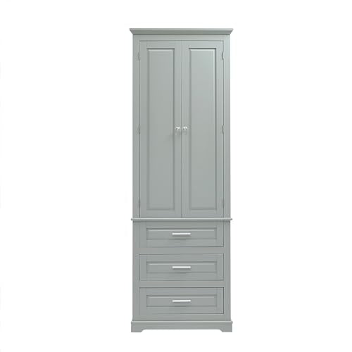 62.2" Wide Storage Cabinet Pantry Cupboard with Doors and Drawers for Home Kitchen, Bathroom and Living Room, Adjustable Shelf, White Merax