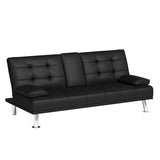 Flamaker Futon Sofa Bed Modern Folding Futon Set Convertible Recliner Lounge for Living Room with 2 Cup Holders, Removable Armrests (PU Leather, Black) Flamaker