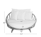 ZEW Rattan Bamboo Round Daybed Outdoor Sofa Chair with Cushion and Pillows for Backyard, Porch, Swimming Pool, Living Room Statra