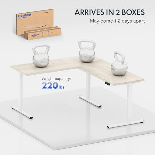 FLEXISPOT L Shaped Standing Desk, 71 x 63 Inch Electric Height Adjustable Corner Desk, Sit Stand Computer Workstation, Preset Controller, Home Office, White Frame with Maple Top FLEXISPOT