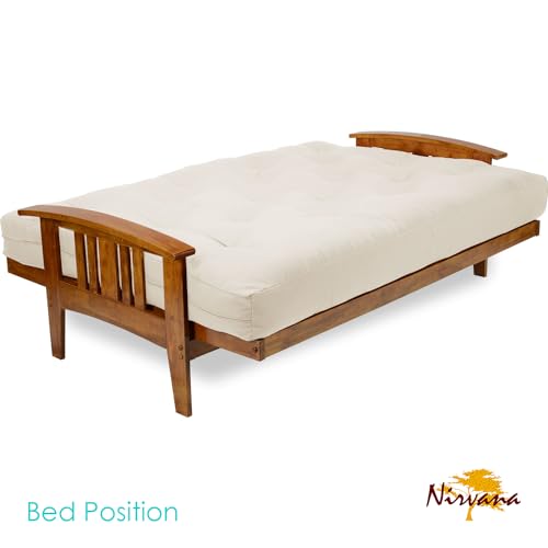 Nirvana Futons Westfield Futon Set - Queen Size, Frame, 8" Mattress, Twill Ivory Cover Nirvana Futons