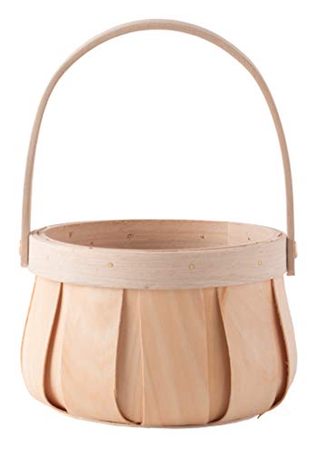 Vintiquewise Small Round Natural Woodchip Wooden Decorative Storage Basket with Handle - WoodArtSupply