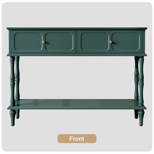 ARTPOWER Mid-Century Console Table for Entryway with 2 Drawers, Green Entryway Table with Storage Cabinets and Open Shelf, Narrow Long Couch Table Behind Sofa for Living Room, Foyer, Hallway ARTPOWER