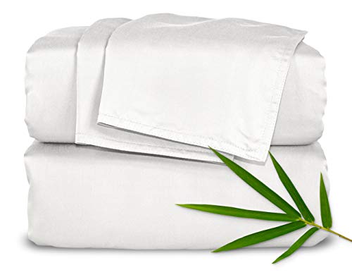 Pure Bamboo Twin Sheets, Genuine 100% Organic Viscose Derived from Bamboo Bed Sheet Set, Luxuriously Soft & Cooling, Double Stitching, 2 Year Quality Promise (Twin, White) Pure Bamboo