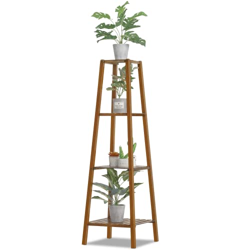 Magshion Bamboo Tall Plant Stand 4-Tier Pot Holder Small Space Flower Shelf Rack Display Table for Living Room Balcony and Garden - WoodArtSupply