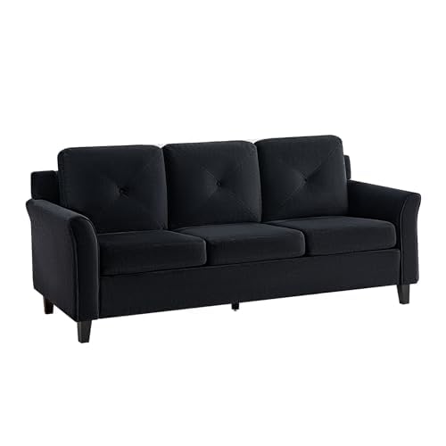 Naomi Home Raelynn Button Tufted Sofa Affordable Black Modern Sofa - Microfiber Couch for Small Spaces Sofa Cama para Sala Modernos Baratos - Durable Sturdy Living Room Furniture Tool-Free Assembly Naomi Home