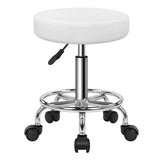 KKTONER PU Leather Round Rolling Stool with Foot Rest Swivel Height Adjustable Stool Spa Drafting Salon Tattoo Work Office Massage Task Chair White Small (White) KKTONER