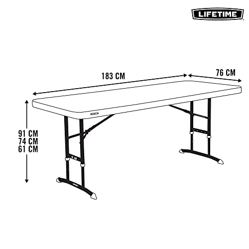 Lifetime Products 80565 Adjustable Height Folding Utility Table, 6' , Almond - WoodArtSupply