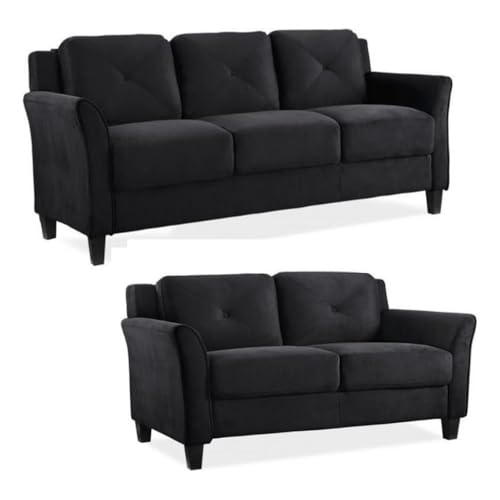 Home Square 2-Piece Polyester Microfiber Fabric Upholstered Sofa Set with 78" W Sofa & 56" W Loveseat, Curved Arms, Sturdy Wood Frame & Legs, Tufted Back Cushions, in Black Finish Home Square