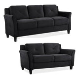 Home Square 2-Piece Polyester Microfiber Fabric Upholstered Sofa Set with 78" W Sofa & 56" W Loveseat, Curved Arms, Sturdy Wood Frame & Legs, Tufted Back Cushions, in Black Finish Home Square