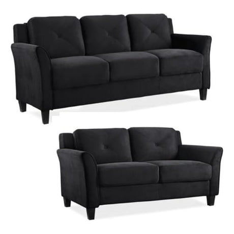 Home Square 2-Piece Polyester Microfiber Fabric Upholstered Sofa Set with 78" W Sofa & 56" W Loveseat, Curved Arms, Sturdy Wood Frame & Legs, Tufted Back Cushions, in Black Finish Home Square