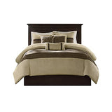 Madison Park Palmer Comforter Set - Faux Suede Design, Striped Accent, All Season Down Alternative Bedding, Matching Shams, Decorative Pillow, Bed Skirt, King (104 in x 92 in), Natural 7 Piece Madison Park