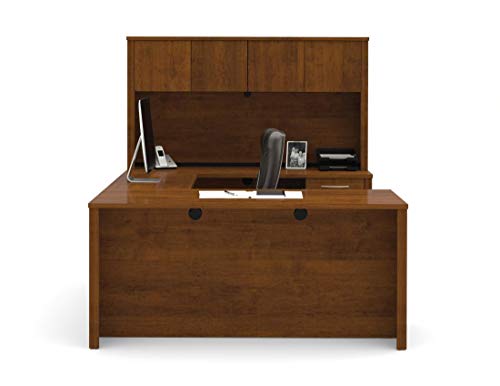 Bestar Embassy 66W U-Shaped Executive Desk with Pedestal and Hutch in Dark Chocolate Bestar