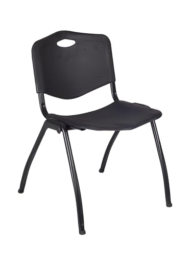 Cain 42" Round Breakroom Table- Grey & 4 'M' Stack Chairs- Black - WoodArtSupply