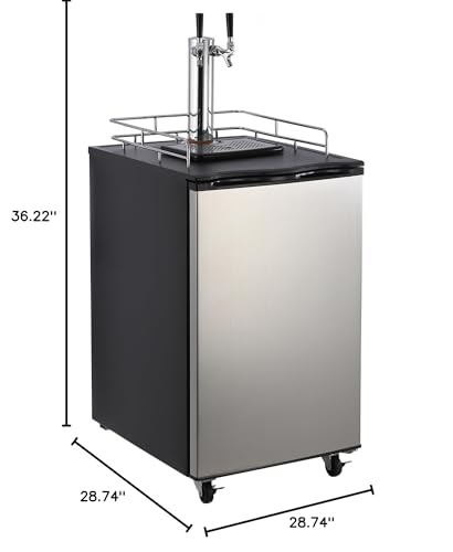 TROPOW 6.1 CF Beer Kegerator, Dual Tap Draft Beer Dispenser, Full Size Stainless Steel Keg Refrigerator With Drip Tray, 32°F- 50°F Temperature Control, 170L TROPOW