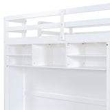 Harper & Bright Designs Full Size High Loft Bed with Drawers & Shelves, Wooden Loft Bed Frame with Wardrobe & LED Light for Kids & Teens (White) Harper & Bright Designs