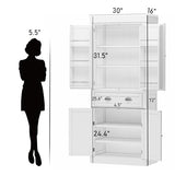 Squireewo 72" Freestanding Kitchen Pantry Storage Cabinet with Doors and 6 Hanging Shelves,Storage Cupboard with Large Drawer for Kitchen,Bathroom or Hallway, White Squireewo