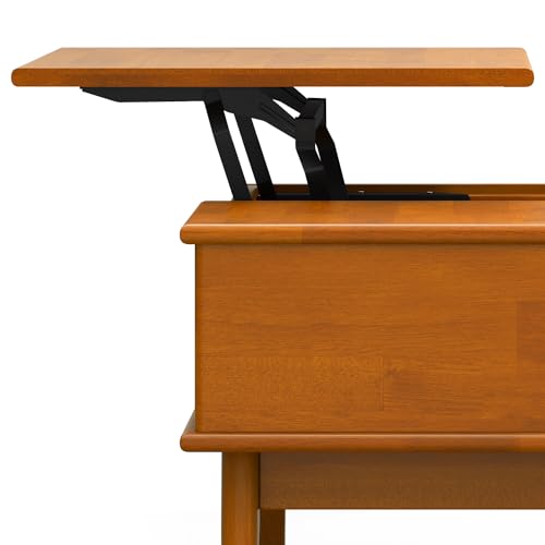 SIMPLIHOME Draper Solid Hardwood 48 inch Wide Rectangle Mid Century Modern Lift Top Coffee Table in Teak Brown for The Living Room and Family Room SIMPLIHOME