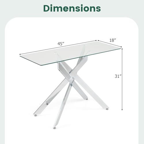 Giantex Glass Console Table, 45" Modern Entryway Table w/Clear Tempered Glass Top & Heavy Duty Metal Tubular Legs, Accent Sofa Tables, Behind Couch Tables for Living Room, Entrance, Hallway, Silver Giantex