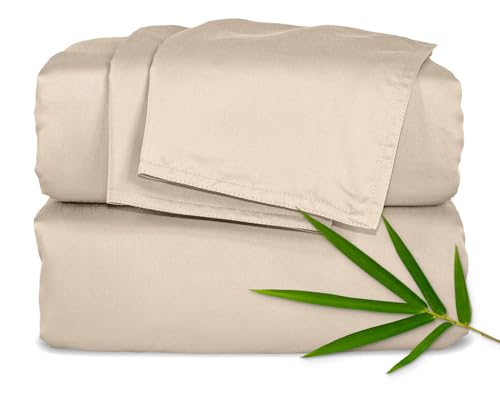 Pure Bamboo King Sheets, Genuine 100% Organic Viscose Derived from Bamboo Bed Sheet Set, Luxuriously Soft & Cooling, Double Stitching, 2 Year Quality Promise (King, Almond) Pure Bamboo