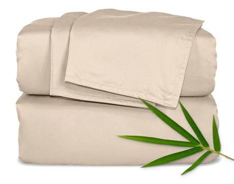 Pure Bamboo King Sheets, Genuine 100% Organic Viscose Derived from Bamboo Bed Sheet Set, Luxuriously Soft & Cooling, Double Stitching, 2 Year Quality Promise (King, Almond) Pure Bamboo