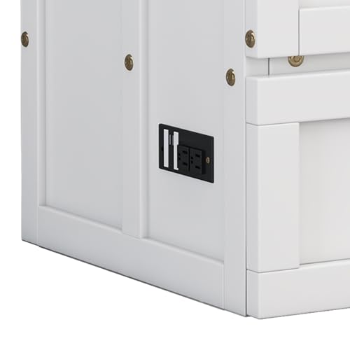 Ball & Cast Murphy Bed Full Size,Solid Pine Cabinet Bed with USB Port and Large Storage Drawer,Space-Saving Folding Wall Bed Frame,Hidden Platform Bed for Bedroom,Guest Room,Home,Office,White+Walnu Ball & Cast