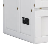 Ball & Cast Murphy Bed Full Size,Solid Pine Cabinet Bed with USB Port and Large Storage Drawer,Space-Saving Folding Wall Bed Frame,Hidden Platform Bed for Bedroom,Guest Room,Home,Office,White+Walnu Ball & Cast