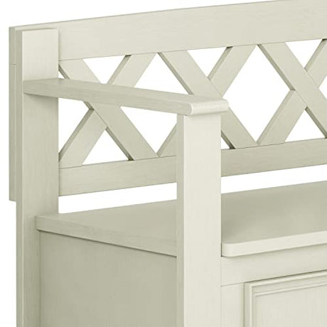 Amherst Solid Wood 48-Inch Entryway Storage Bench in Antique White SIMPLIHOME