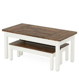 Tribesigns Farmhouse Dining Table Set for 4-6, 55-Inch Wooden Kithcen Table with 2 Benches, Space Saving 3 Pieces Heavy Duty Dinette for Dining Room, Kitchen, Small Space Tribesigns