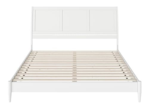 Valencia King Solid Wood Low Profile Sleigh Bed with Charging Station - White AFI