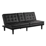 Benzara Berie Futon Sofa Bed, Drop-Down Tray, Cupholder, Black Faux Leather Benzara