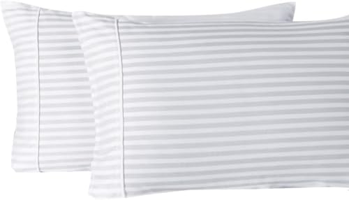sheetsnthings Damask Stripes 650-Thread-Count Cotton-Blend 4PC Full Bed Sheets Set, White sheetsnthings