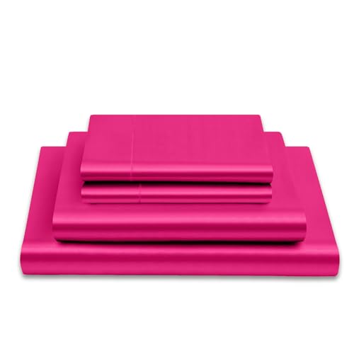 Vonty Satin Sheets Queen Size Silky Soft Satin Bed Sheets Hot Pink Sheet Set, 1 Deep Pocket Fitted Sheet + 1 Flat Sheet + 2 Pillowcases Vonty