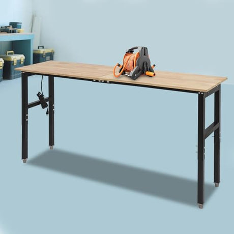 Adjustable Workbench, Heavy Duty Work Bench with Power Outlets and USB Ports, Wood Top Workstation Table, 2000 LBS Load Capacity Work Benches for Garage, Workshop, Office, Home Use (71.65x19.69in) Eapmic