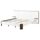 Merax King Size Upholstered Platform Bed Frame with Large Curved Headboard,Built-in Floating Shelves,Wood Slats and Metal Support for Bedroom,Noise-Free Merax