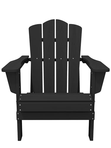 KINGYES Folding Adirondack Chair, HDPE All-Weather Folding Adirondack Chairs, Outdoor Patio Adirondack Chair for Deck Lawn fire pit, Black - WoodArtSupply