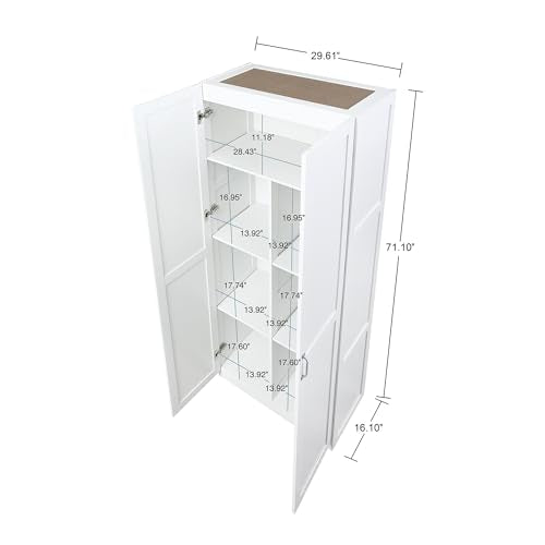 Manhtattan Comfort Hopkins Modern Freestanding Storage Closet with 7 Spacious Shelves and Soft Close Doors, Multipurpose Wardrobe Cabinet for Bedroom, 72" High, Large, White Manhattan Comfort