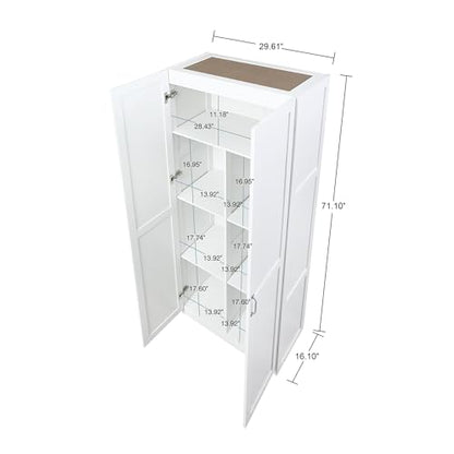 Manhtattan Comfort Hopkins Modern Freestanding Storage Closet with 7 Spacious Shelves and Soft Close Doors, Multipurpose Wardrobe Cabinet for Bedroom, 72" High, Large, White