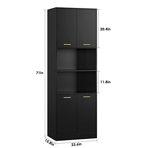 FOTOSOK Kitchen Pantry Cabinet, 71" Tall Cupboard Pantry Cabinet with Doors and Adjustable Shelves, Freestanding Utility Storage Cabinet with Open Countertop, Pantry Cabinets for Kitchen, Din - WoodArtSupply