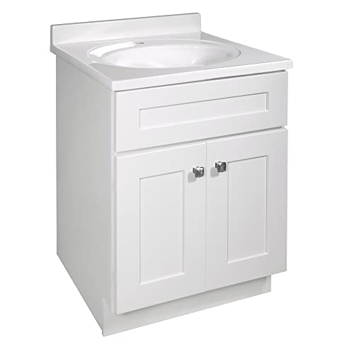 Brookings 24 Inch Bathroom Vanity, Ready to Assemble, Solid Wood, Sherwin Williams® White – Design House, 586933 Design House