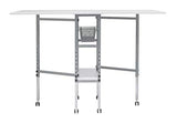 Sew Ready Foldable Hobby and Cutting Grid Table - 58.75" W x 36.5" D White Arts and Crafts Table with Grid Top and Silver Storage Drawers Sew Ready