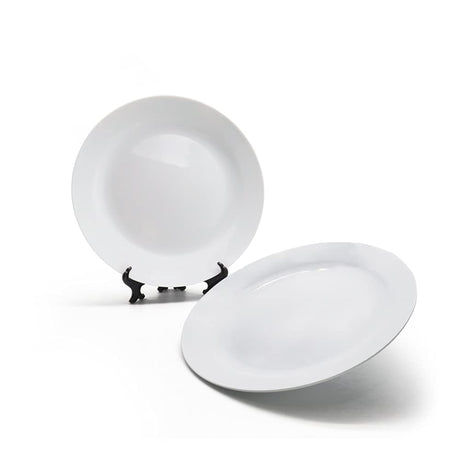 MR.R Sets of 2 Sublimation Blanks White Ceramic Flat Plate with Stand,Porcelain Plates. 8 inch Round Dessert or Salad Plate, Lead-Free, Safe in Microwave, Oven, and Freezer MR.R